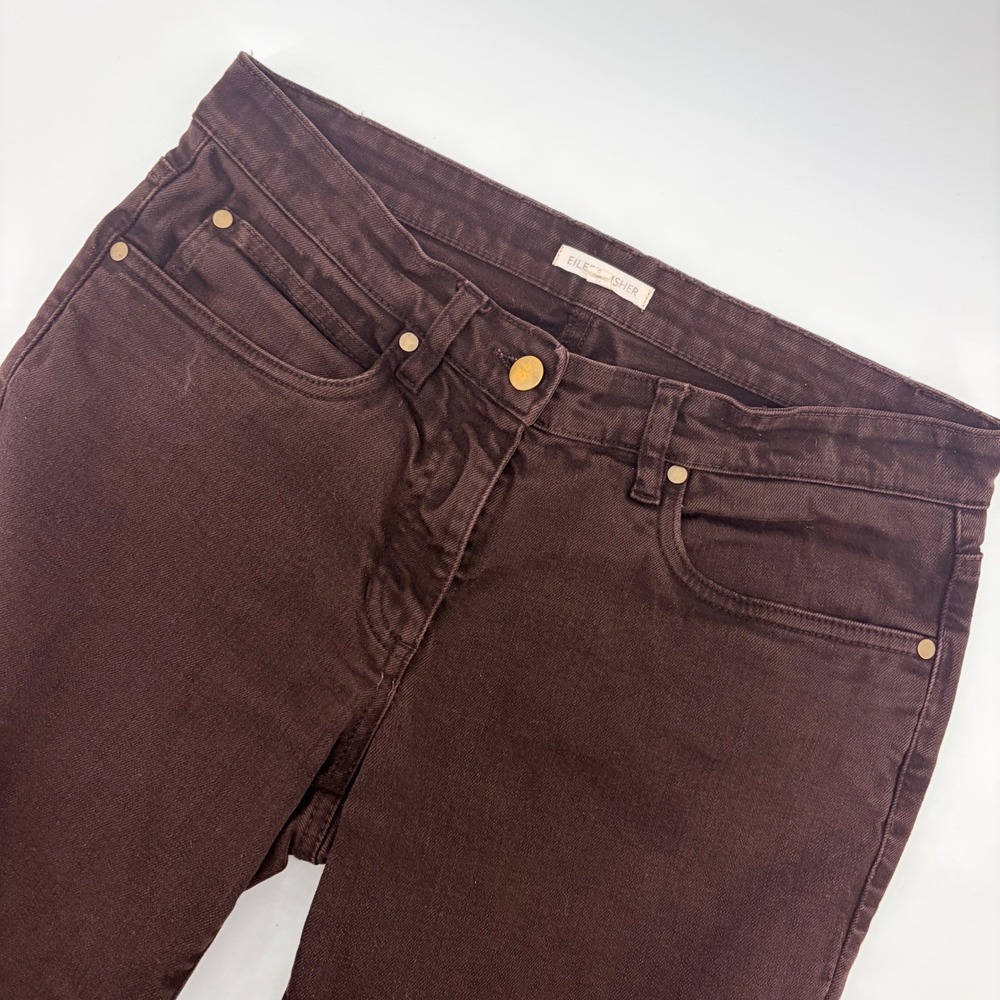 Eileen Fisher Pants Women 6 Brown Straight Leg Denim Twill Mid Rise